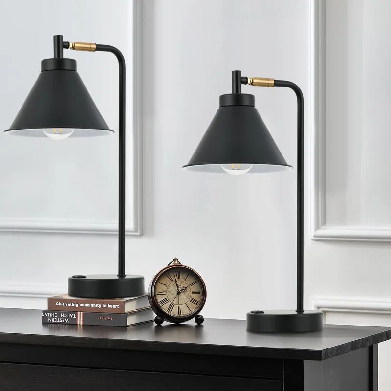 Touch Dimmable USB & Type-C & AC Outlet Industrial Metal Desk Lamp with Bulb | Wayfair North America