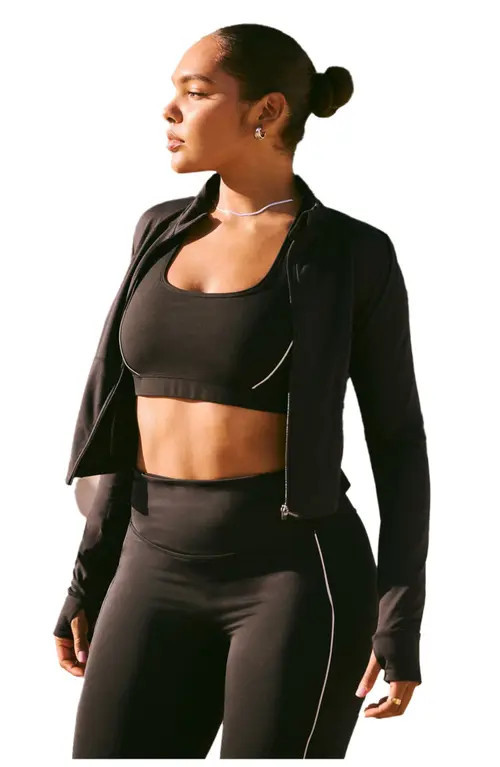 Fabletics Perfect Storm Cropped Train Jacket in Black at Nordstrom, Size X-Large | Nordstrom