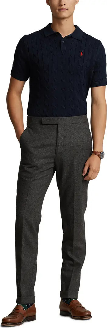 Cable Short Sleeve Polo Sweater | Nordstrom