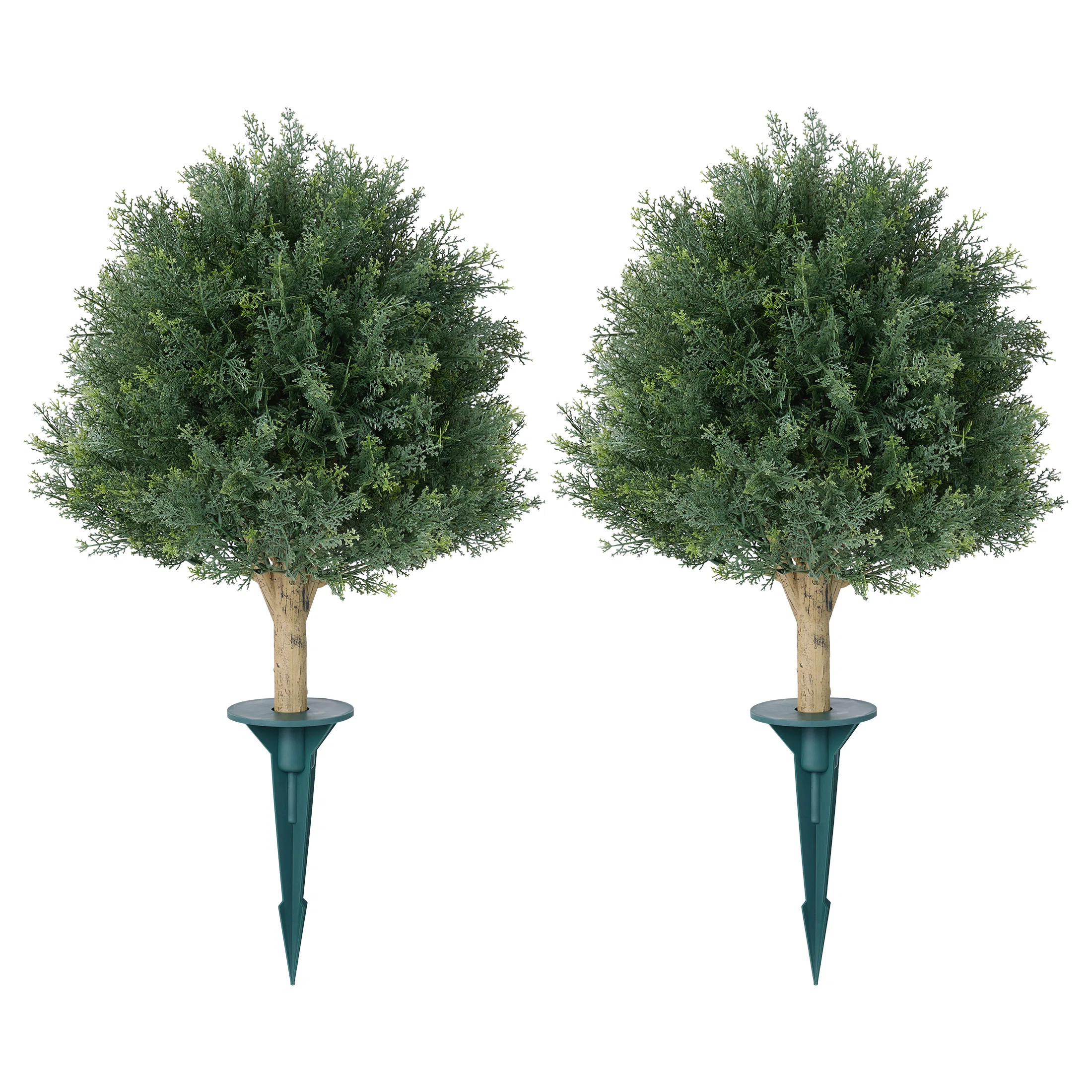 Artificial Cedar Topiary Ball Trees, UV Resistant Ground Spike Faux Cypress, Dense Evergreen Ball Shrubs for Outdoor Indoor Front Porch Patio Garden Y | Wayfair North America