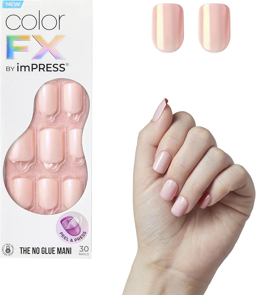 KISS imPRESS No Glue Mani Press-On Nails, Color FX, 'Good Mood', Light Pink, Short Size, Squoval ... | Amazon (US)