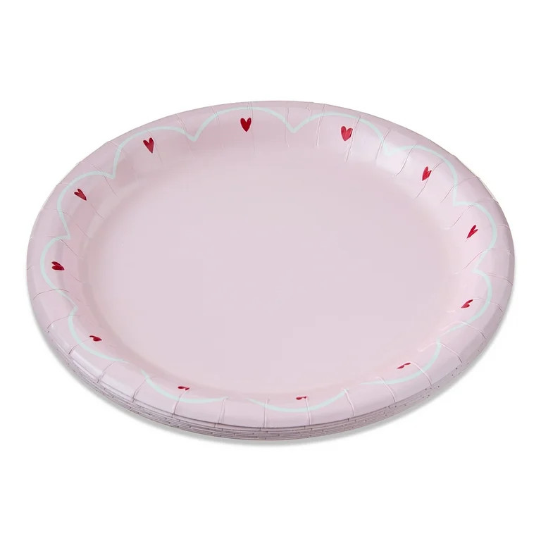 Disposable Paper Plates, 7", Red and Pink Scalloped Hearts, 8 Count, Valentine's Day by Way To Ce... | Walmart (US)