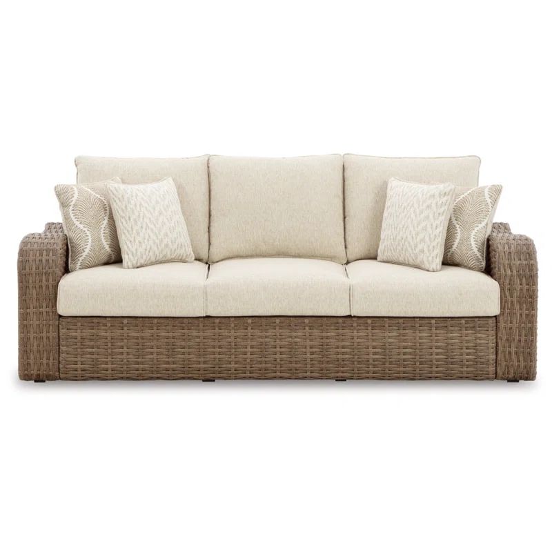 86.22'' Wide Outdoor Wicker Patio Sofa with Cushions | Wayfair North America