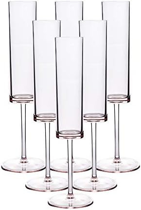 5.5-ounce Classic Acrylic Champagne Flutes Plastic Edge Champagne Glasses, Set of 6 Pink (Pink) | Amazon (US)