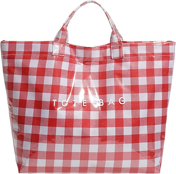 YFGBCX PVC Tote Bag for Women Large Striped Plastic Hobo Handbag Kraft Paper Letter Print Purse f... | Amazon (US)