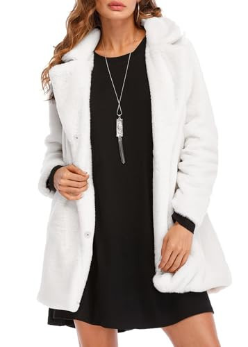 BOGURST White Winter Faux Fur Coats for Women Solid Shaggy Faux Shearling Open Front Cardigans Jacket Outerwear White L | Amazon (US)