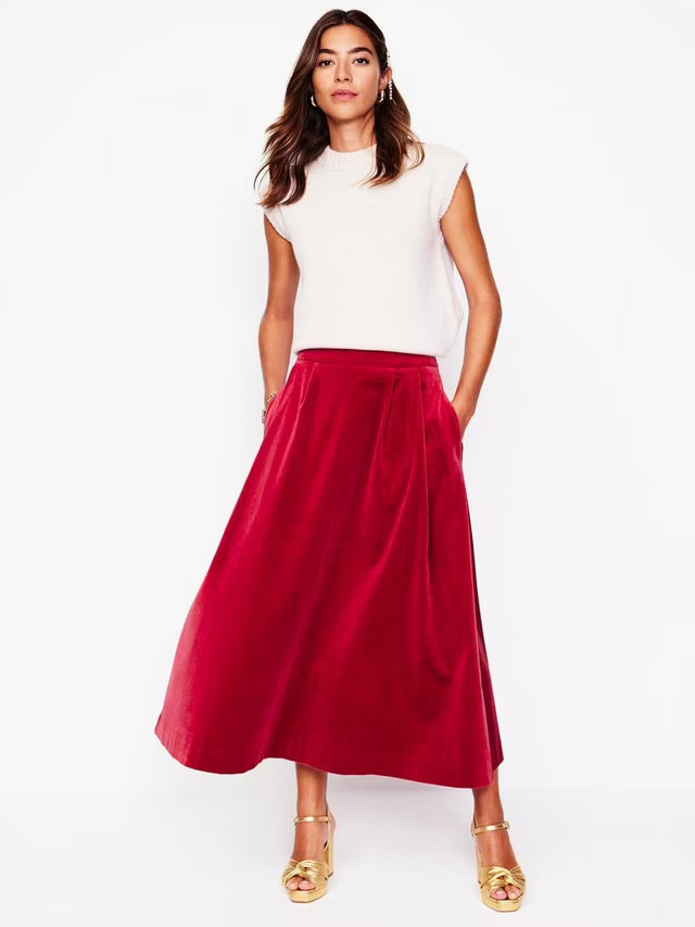 BodenAngelica Velvet Skirt, Red Liquorice | John Lewis (UK)