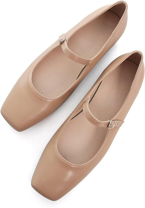 TN TANGNEST Leather Flats for Women Comfortable Square Toe Slip On Flats Soft Work Flats Retro Ma... | Amazon (US)
