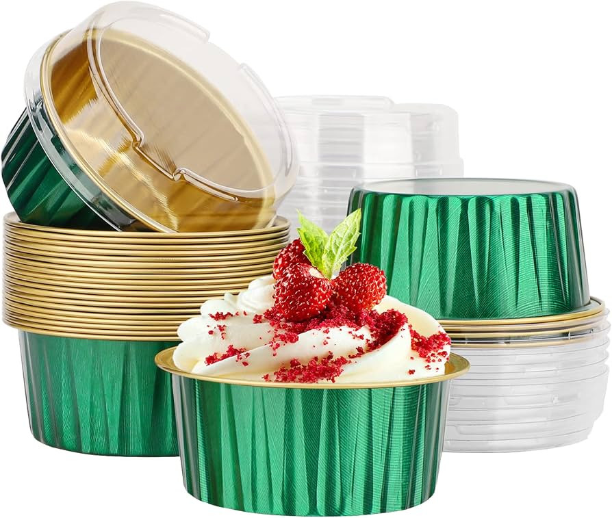 EUSOAR Baking Cups Disposable, 25Packs 5oz Foil Ramekins with Lids Mini Muffin Liners Containers,... | Amazon (US)