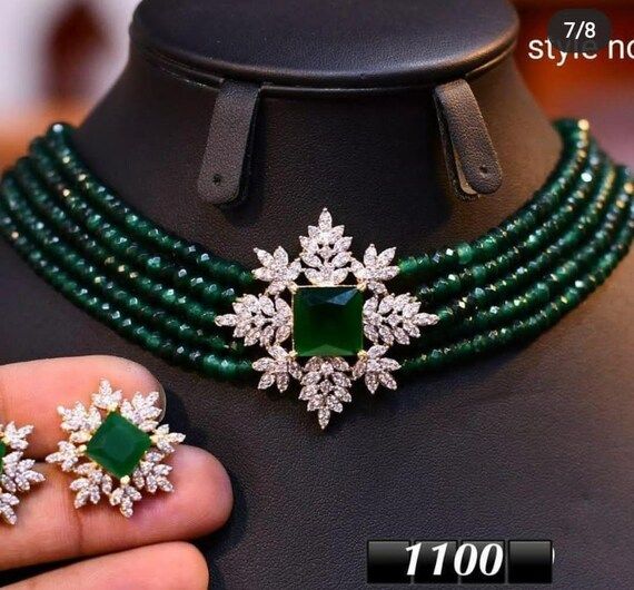 CZ Green Choker Necklace Earrings Set High Quality Beads | Etsy | Etsy (US)