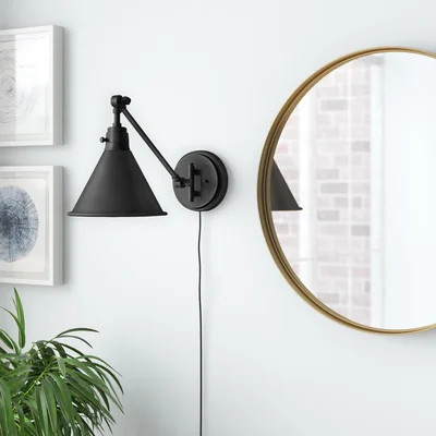 Arti 7.75-in Swing Arm Extendable Single Light Plug-In Sconce with On/Off Switch | Wayfair North America