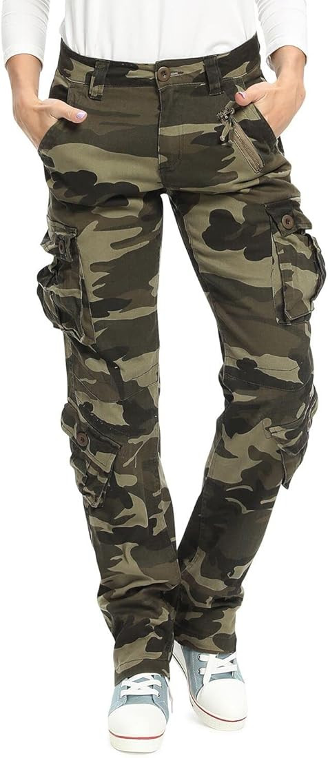 OCHENTA Womens Casual Military Baggy Cargo Pants Camo Army Fatigue Combat with 8 Pockets | Amazon (US)