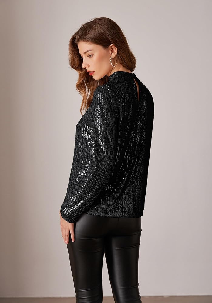 GRACE KARIN Sequin Tops for Women Long Sleeve Crew Neck Loose Fit Sparkly for Party 2024 Fall Win... | Amazon (US)