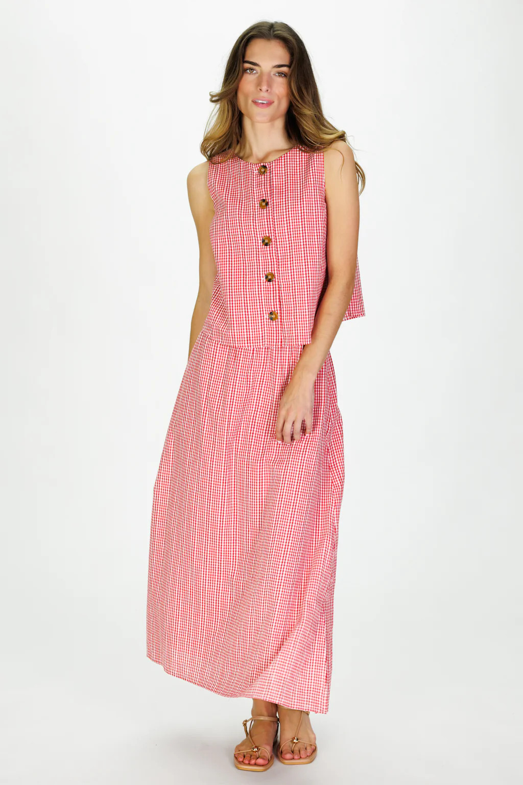 Della Top in Red Stitched Gingham | Duffield Lane