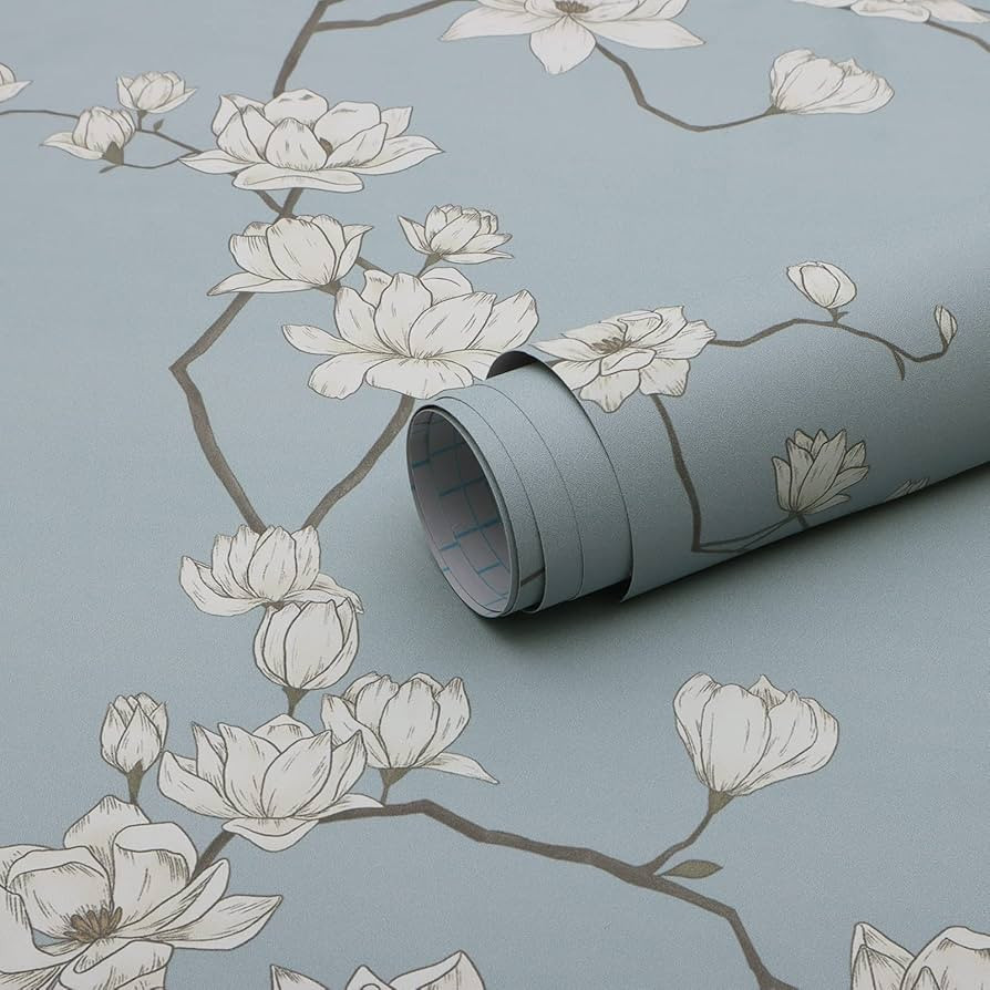 GloryTik 15.5" x 393.7" Floral Wallpaper Peel and Stick Wallpaper Beige Flowers Contact Paper Sel... | Amazon (US)