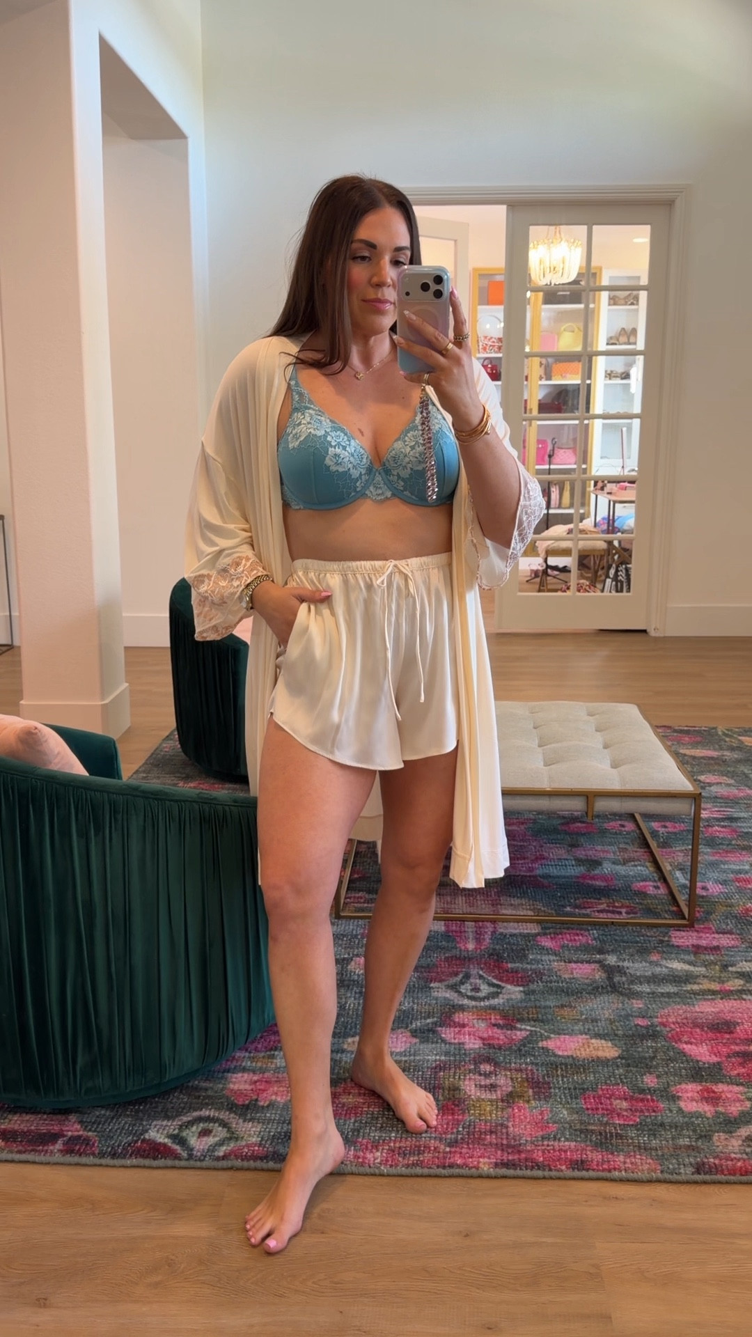 curvy midsize spring lingerie looks! wearing size l/xl in robe, size large in shorts, and size 36C in bra 

#LTKSeasonal #LTKMidsize