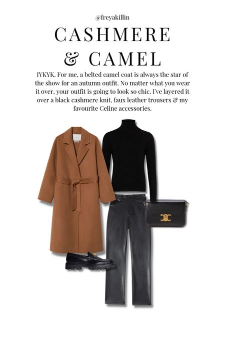 IYKYK. For me, a belted camel coat is always the star of the show for an autumn outfit. No matter what you wear it over, your outfit is going to look so chic. I've layered it over a black cashmere knit, faux leather trousers & my favourite Celine accessories.

#LTKeurope #LTKstyletip #LTKshoecrush