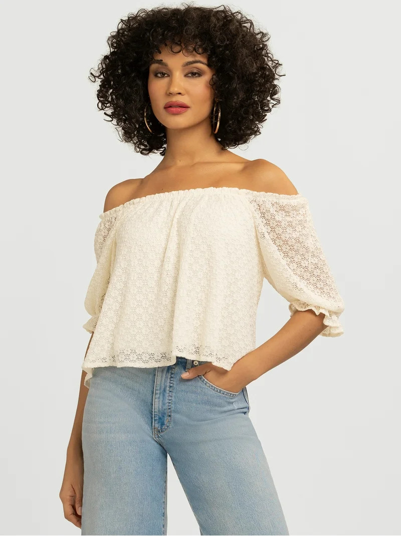 Jessica Simpson Women's Adri Off The Shoulder Lace Top, Sizes XS-XL | Walmart (US)
