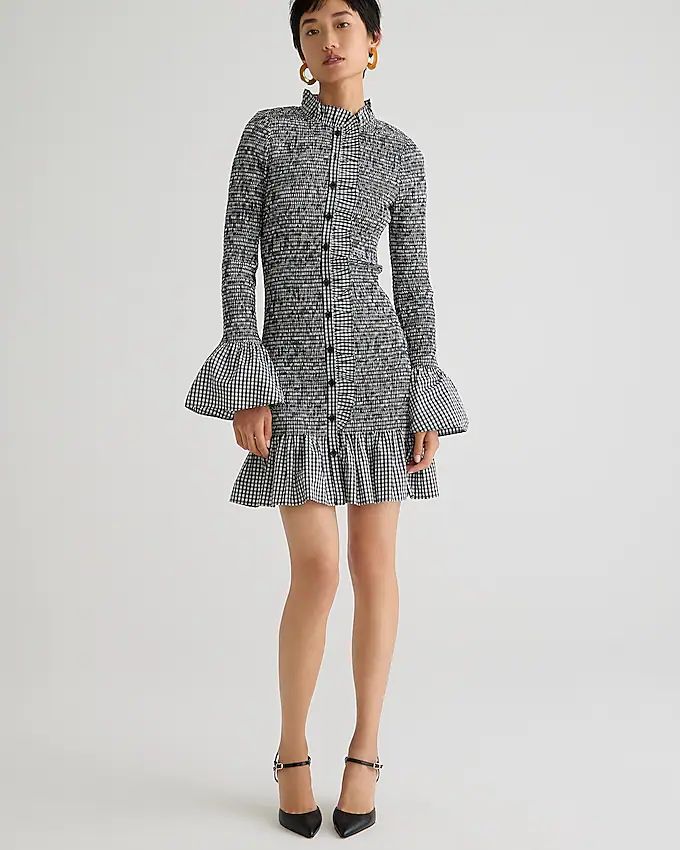 Smocked button-up mini dress in gingham | J.Crew US