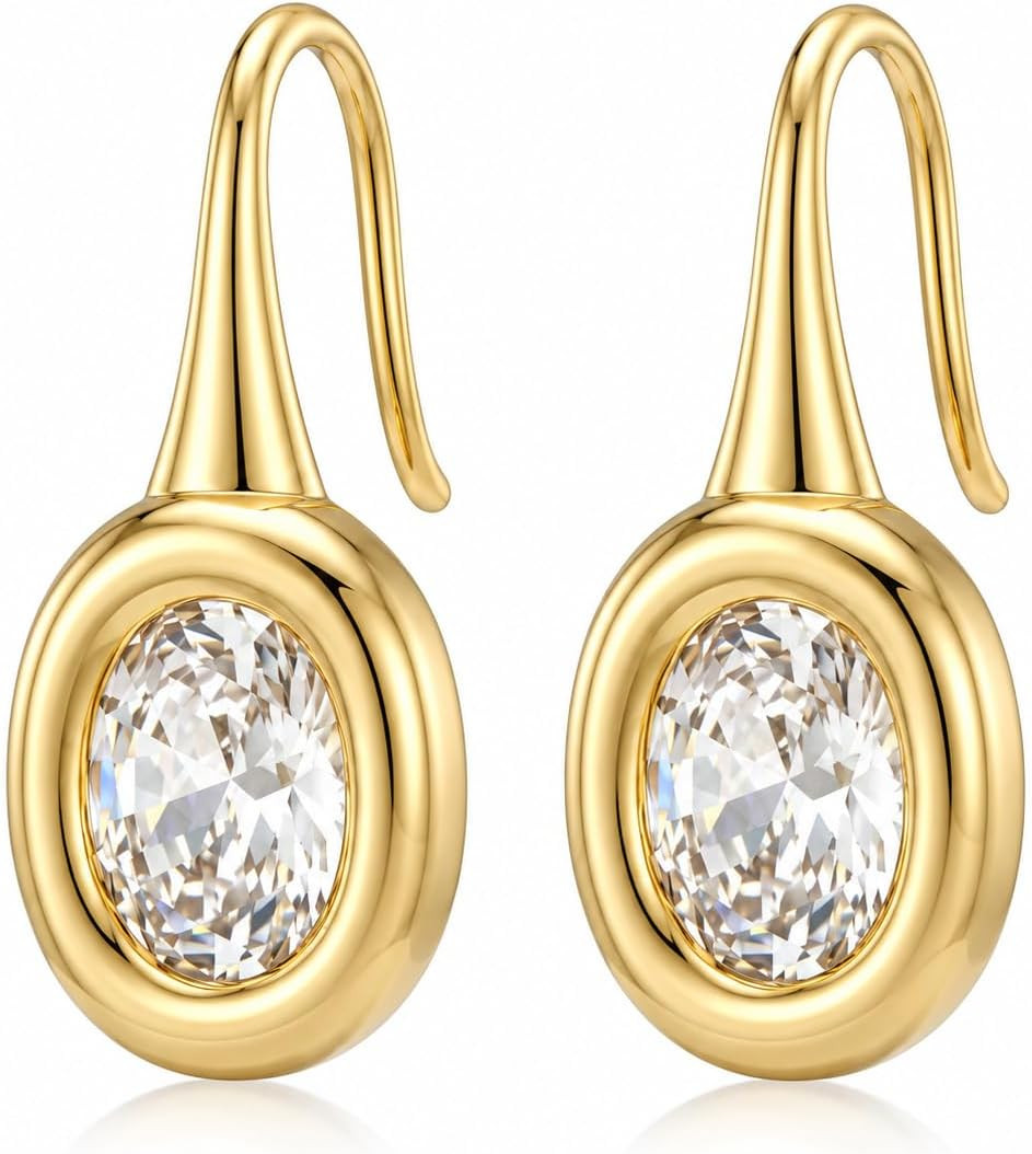 Chunky Gold/Silver Statement Drop Dangle Earrings for Women CZ Bezel Hoop Earrings Trendy Jewelry Accessories | Amazon (US)