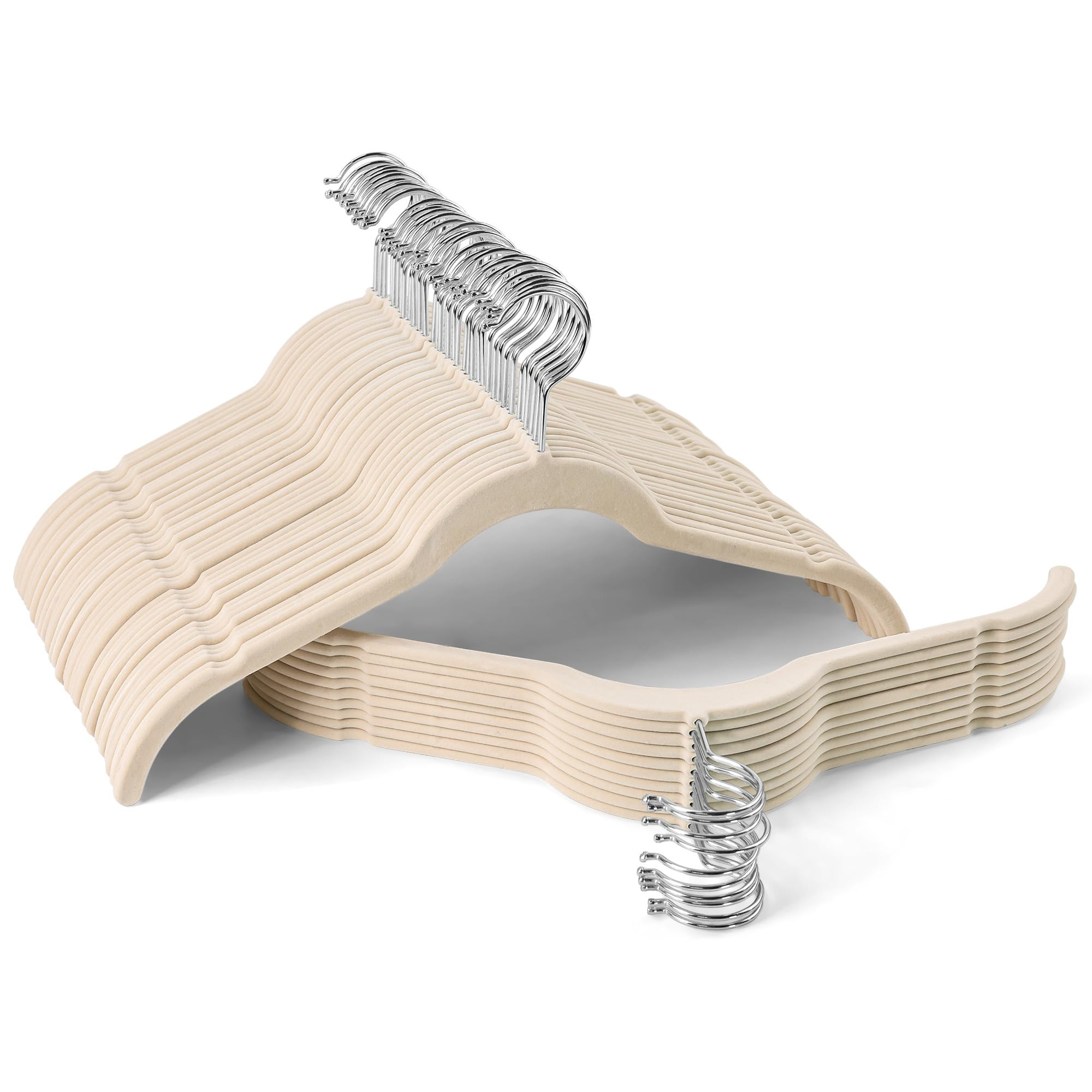 Premium Velvet Shirt Hangers 50 Pack, Non-Slip 360° Swivel Hook Slim Flocked Coat Hanger, Space ... | Amazon (US)