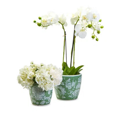 Countryside Hand Painted Porcelain Cachepot Planter Vase Set of 2 Indoor Outdoor Floral Home Décor | Wayfair North America