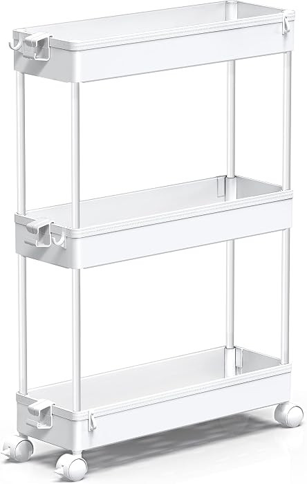 SPACEKEEPER Slim Rolling Storage Cart, 3 Tier Bathroom Storage Organizer Laundry Room Utility Car... | Amazon (US)