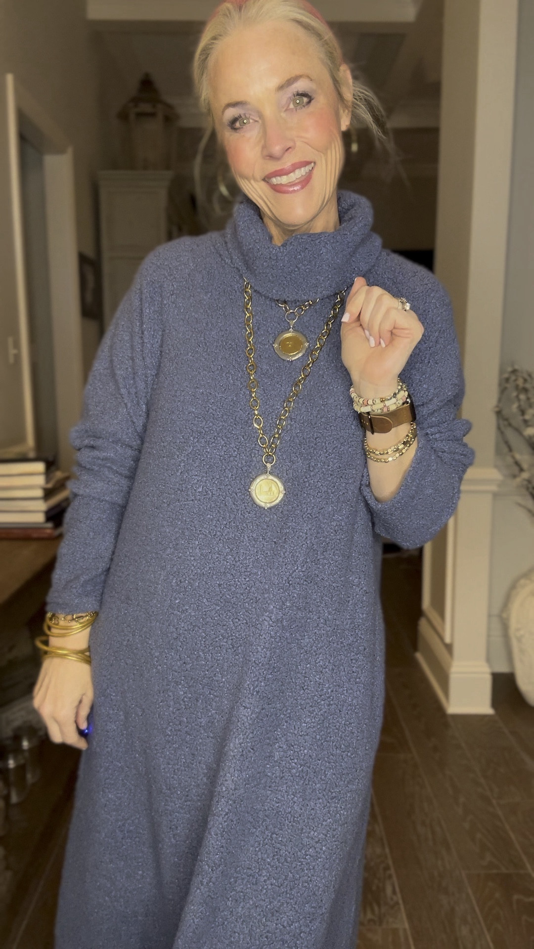 Ever just feel like wrapping yourself in a cozy blanket and head out the door for work? Well, this is pretty much the same thing, and I am here for it!

This Sherpa maxi dress from Walmart is affordable, lightweight but still warm, has pockets and is giving me major Free People vibes at a Walmart price. 🙌🏻

It comes in 4 colors and sizes S-XXL. You definitely want to size down. Maybe even 2 sizes. I’m in a small in the color blue, and you can see just how oversized it is on me. 

For reference, I am 53, 5’8, and 140 lbs. I typically wear a 6/8/M. 

I’ve styled it today with taupe boots from Target, fleece-lined tights for added warmth, all my regular super-affordable jewelry from Amazon and Etsy and my 3 beautiful handcrafted pieces from Jennifer Ponson Designs  