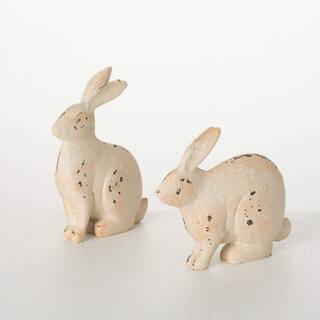 5 in. And 4 in. Small Rustic Bunny Figurines Set of 2, Resin | The Home Depot