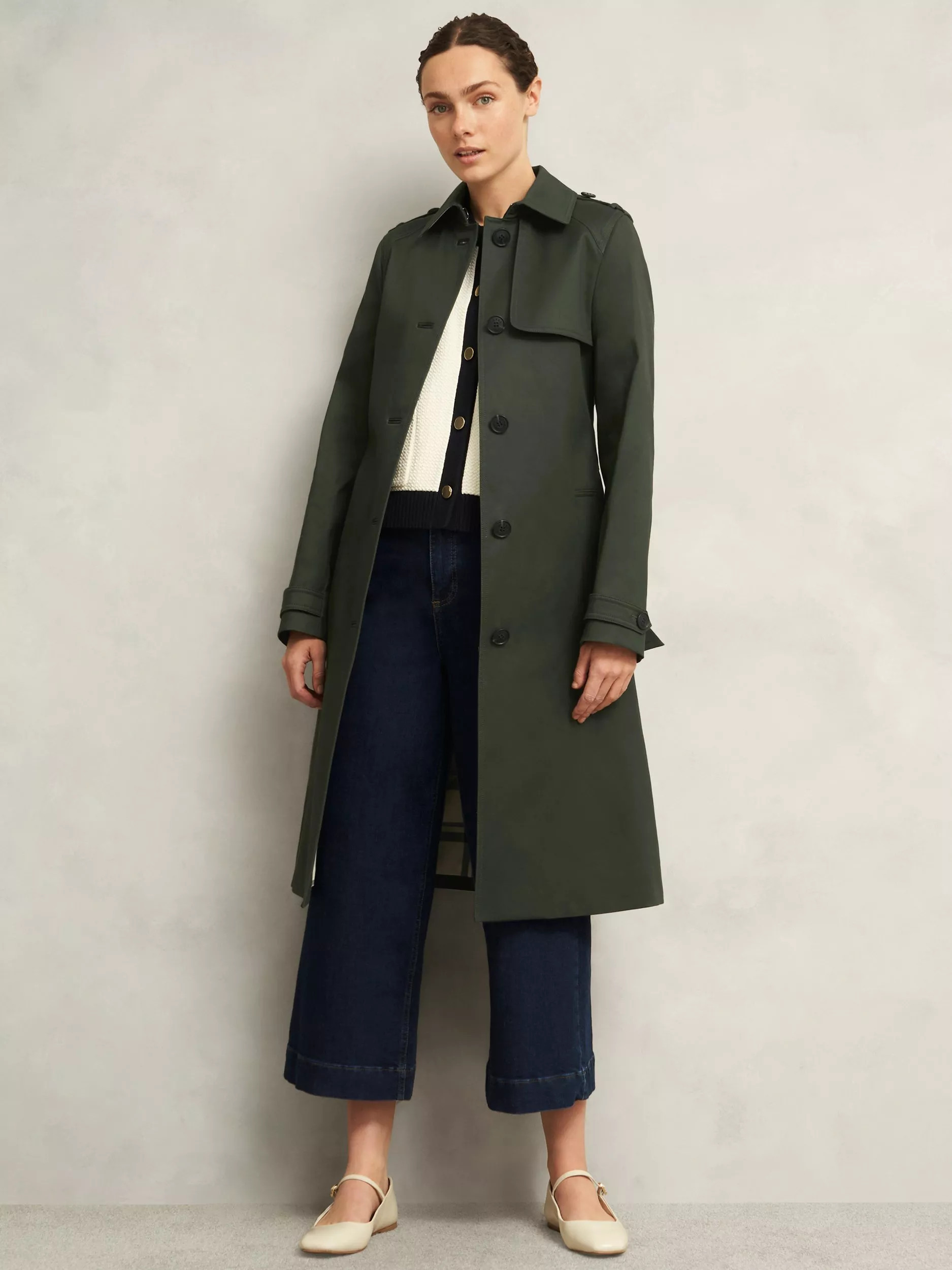 Hobbs Petite Hallie Trench Coat, Woodland Green | John Lewis (UK)