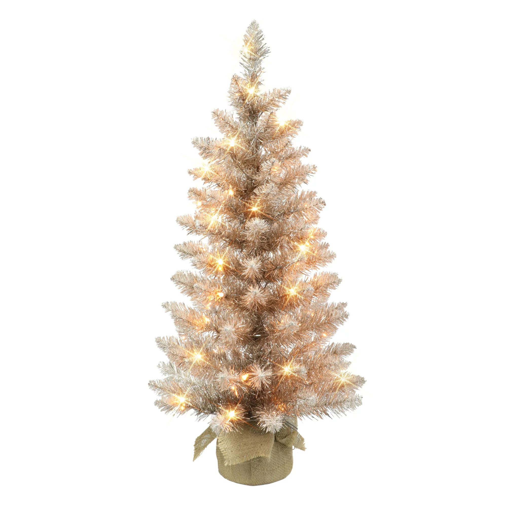 3 ft Pre-lit Rose Gold Tree 97 Tips 50 UL Clear Incandescent Lights Burlap Base | Walmart (US)