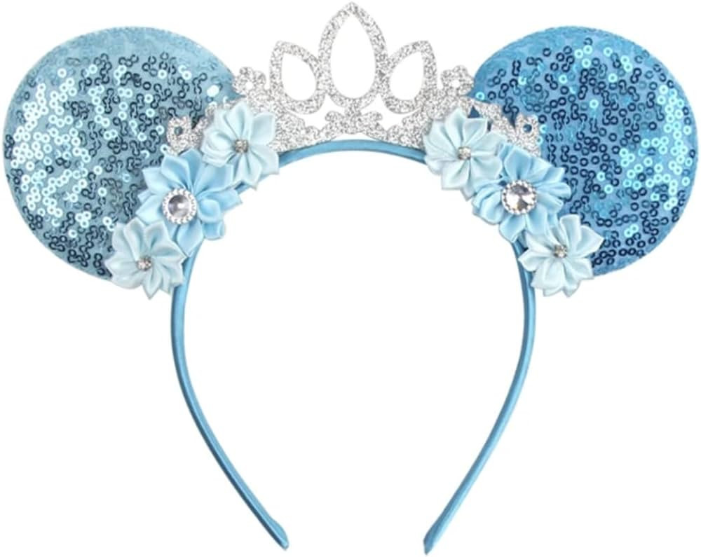 CLGIFT Frozen Inspired Minnie Ears, Elsa Ears, Elsa Minnie Ears, Blue Minnie Ears (Blue/White) | Amazon (US)
