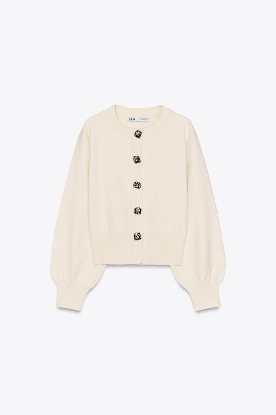 KNIT CARDIGAN WITH FLORAL BUTTONS | Zara UK