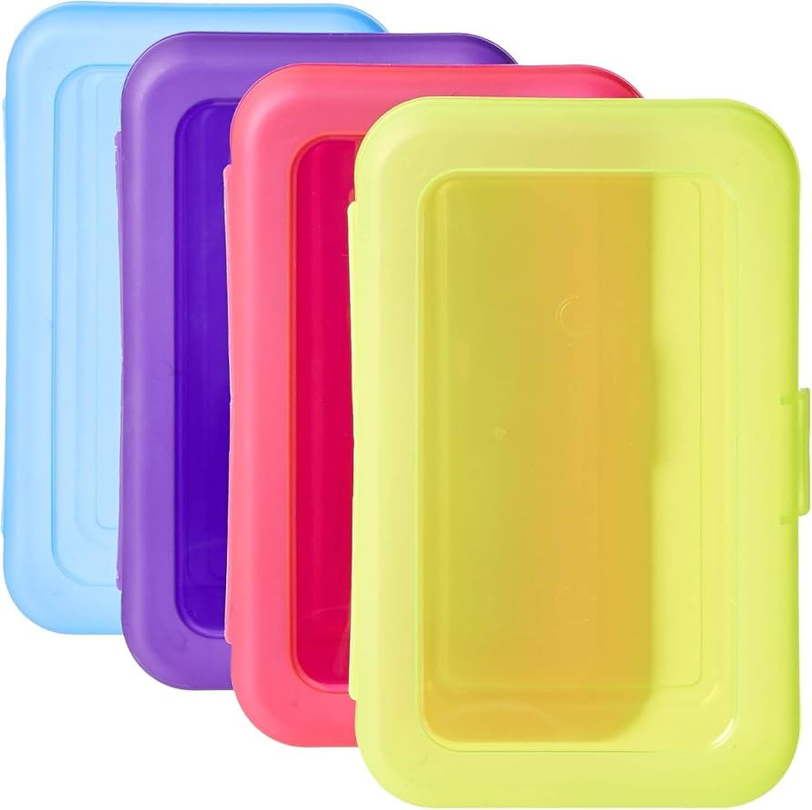 Amazon Basics 4-Pack Large Pencil Cases, Storage Organizer, Durable Plastic School Supply Box, Mu... | Amazon (US)