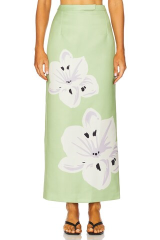 LEO LIN Clementine Maxi Skirt in Hibiscus & Matcha from Revolve.com | Revolve Clothing (Global)