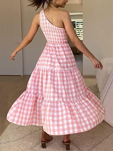 ANRABESS Women's 2024 Spring Bohemian One Shoulder Sleeveless Smocked Ruffle Tiered Beach Maxi Su... | Amazon (US)