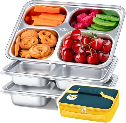 KTKUDY 3 Pack Stainless Steel Snack & Lunch Containers for Kids & Adults - with Plastic Lids & Lu... | Amazon (US)