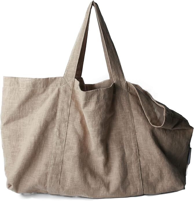 Urban French natural linen shopping tote bag featuring top handles, an internal zip pocket and st... | Amazon (US)