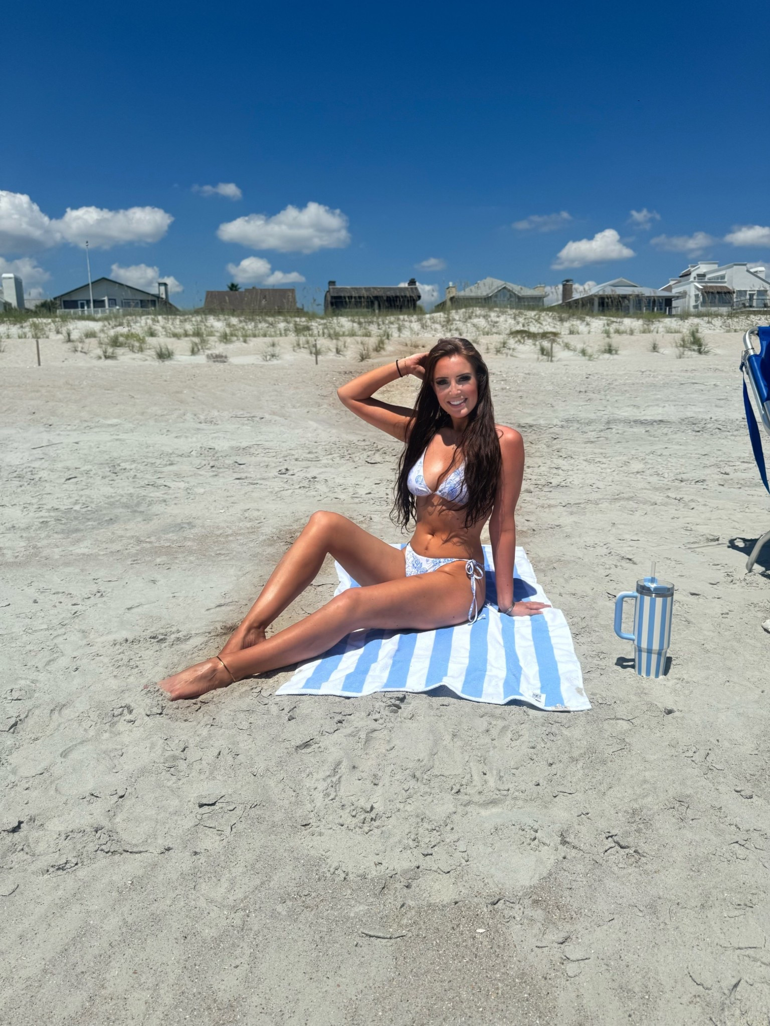 Beach day. Swimwear, swim, SHEIN, cheap swim, budgetswim, Stanley cup, striped beach towel, blue aesthetic 

#LTKSwim