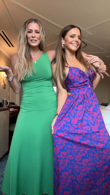 When your best friend tries on a @walmartfashion dress & finally understands your loyalty as a #WalmartPartner! Small in the red & blue dress and Xsmall in the green dress! All #walmartfashion jewelry is linked too! 

#LTKfindsunder50 #LTKtravel #LTKstyletip