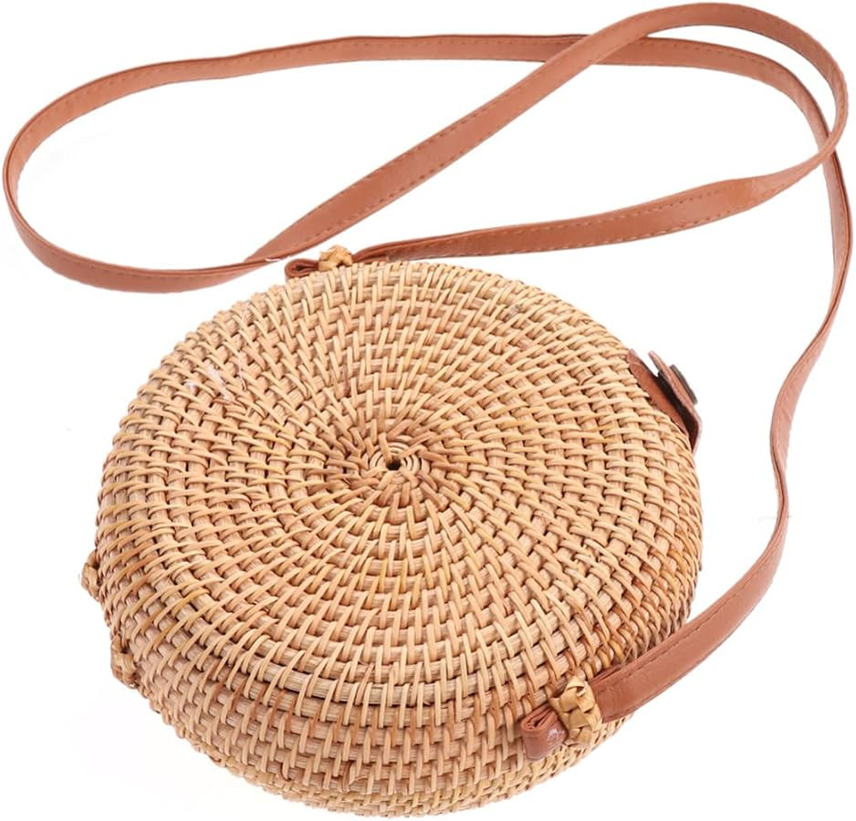 TENDYCOCO Handmade Rattan Straw Bag for Women Round Circle Purse Fashionable Handwoven Bag for Ca... | Amazon (US)