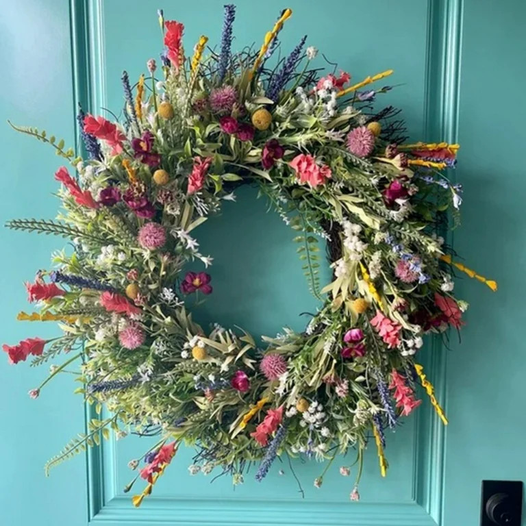 For Front Door Farmhouse Artificial Cottage Wreath Texas Wildflower Wreath Colorful Rustic Home D... | Walmart (US)