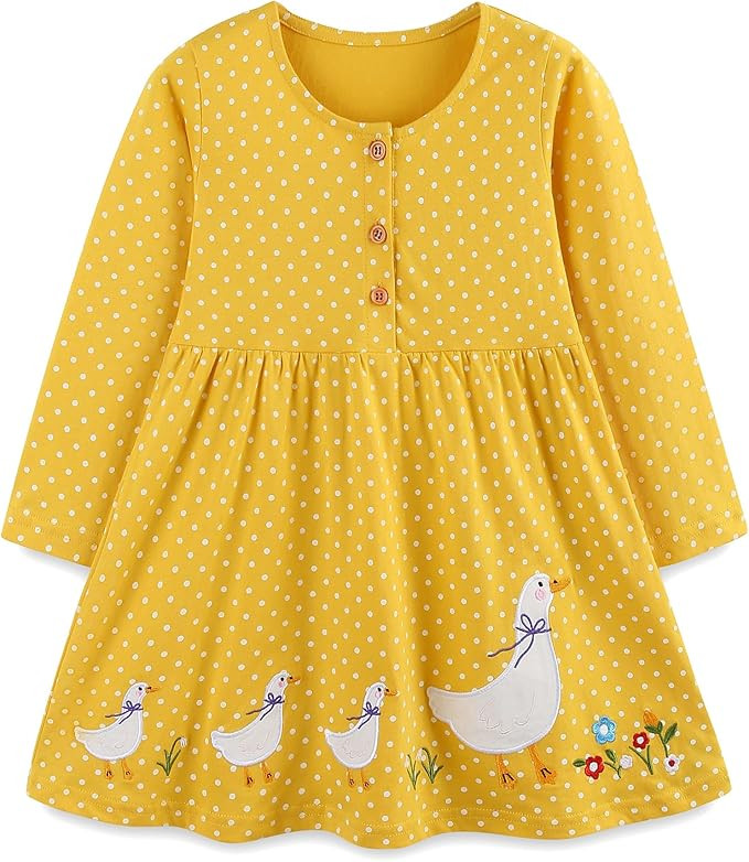 FreeLu Girls Cartoon Applique Dresses Striped Casual Dress Cotton Jersey Longsleeve T-Shirt | Amazon (US)