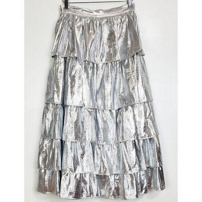 Antonio Melani X born on fifth Aurelia metallic tiered ruffle midi skirt silver | eBay | eBay US