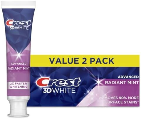 Crest 3D White Advanced Teeth Whitening Toothpaste, Radiant Mint, 3.3 oz, Pack of 2 | Amazon (US)