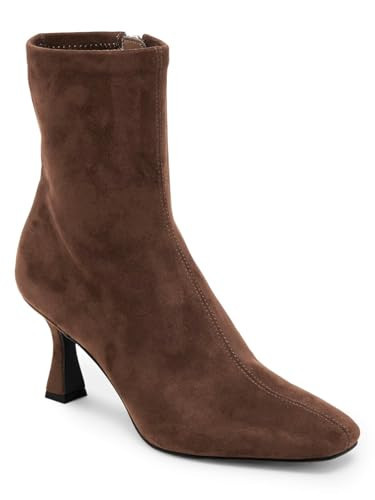 Coutgo Womens Kitten Heel Ankle Boots Square Toe Side Zipper Dressy Booties Fall Shoes, Chocolate Suede, Size 9.5 | Amazon (US)
