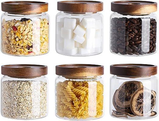 Kanwone Glass Storage Jars Set of 6, 17 Ounce Airtight Food Storage Containers with Bamboo lids, ... | Amazon (US)