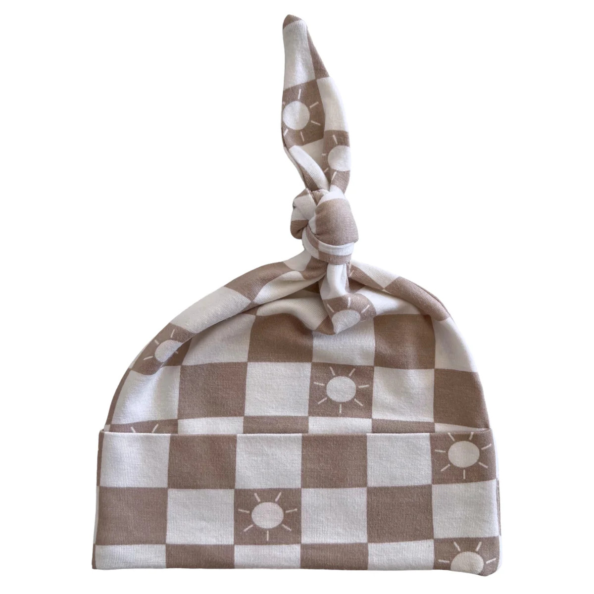 Knot Beanie, Tan Sun Checkerboard | SpearmintLOVE