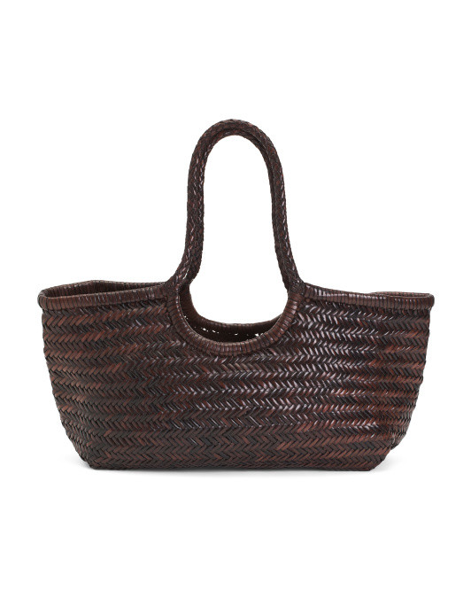 Made In Italy Leather Woven Hobo With Tubular Handles | TJ Maxx
