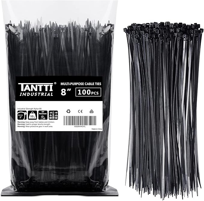 Zip Ties 8 inch Black Zip Ties with 50 Pounds Tensile Strength,Cable Ties,100 Pack, by Tantti Sup... | Amazon (US)